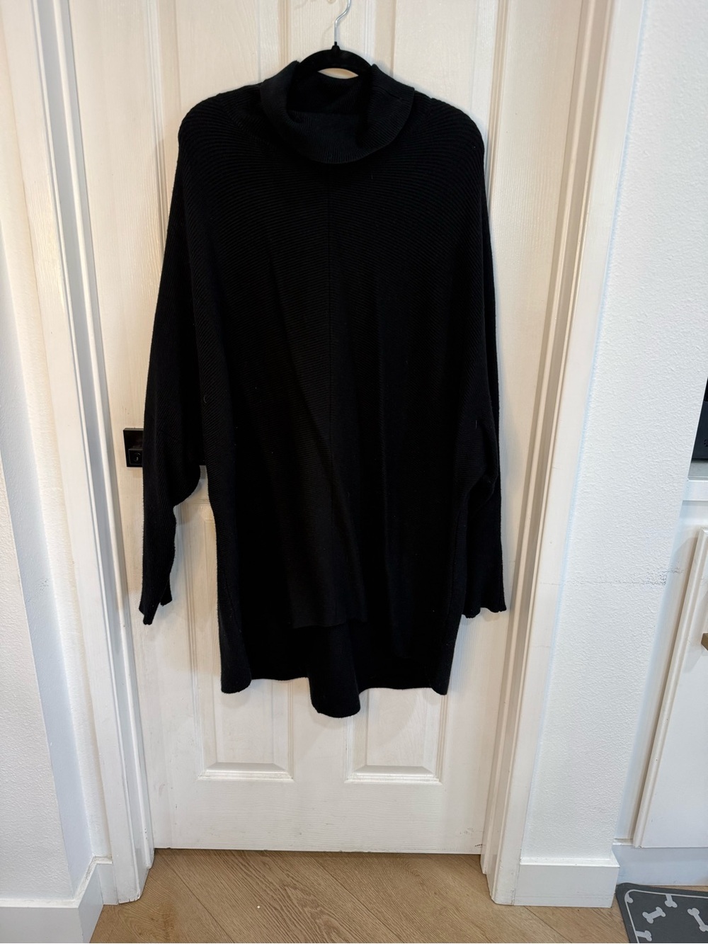 Black Ribbed Sweater Dress Tunic with Pockets XL